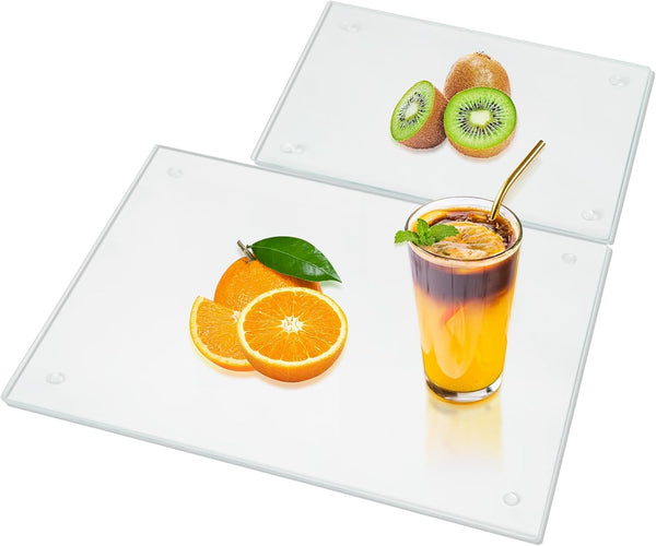 Tempered Glass Cutting Boards Set of 2, Clear Non-Slip Feet, Heat & Scratch Resistant, 12"x16" & 8"x12"