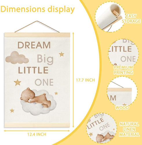 Fisahat Teddy Bear Nursery Banner Decor, Cute Sleeping Baby Bear Inspirational Kids Wall Decor for Toddler Playroom