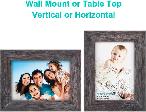 RPJC 3.5x5 inch Picture Frame - Solid Wood High Definition Glass for Table Top Display and Wall Mounting