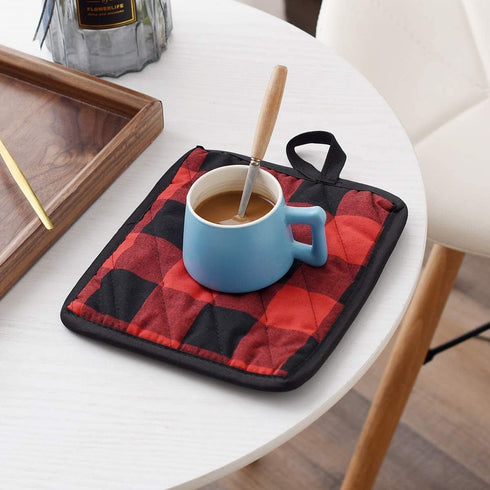 4/6 Pack Buffalo Check Plaid Pot Holders with Pocket, Kitchen Hot Pad Oven Mitts for Cooking and Baking (Red, 6 Pack)
