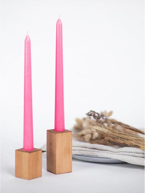 CANDWAX 8 inch Pink Taper Candles - Set of 4 Dripless and Smokeless Unscented Slow Burning Candle Sticks