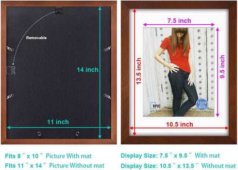 RPJC 11x14 Picture Frames - Solid Wood with High Definition Glass for 8x10 or 11x14 Photos