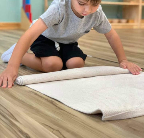 Montessori Materials Children Playing Mat - Pure Cotton Working Rug for Toddlers (17"×27", Beige)