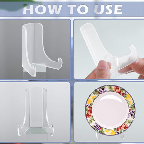 Chunful 2 Pieces Clear Acrylic Plate Stands, Deep Support Shelves for Display Card Holder, Photos, Books (3 x 2.6 x 2.2