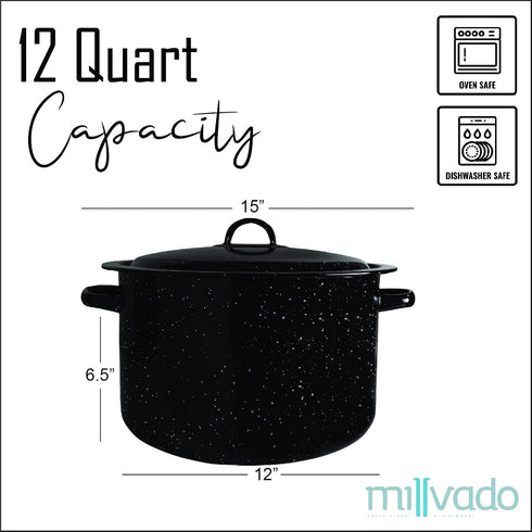 Granite 12 Qt Stockpot, Nonstick Soup Pot with Lid, Large Speckled Enamel Ware Cookware for Boiling
