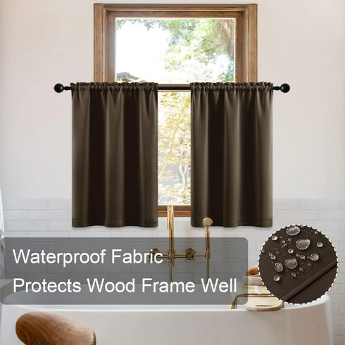 XTMYI Dark Brown Cafe Curtains for Kitchen, Set of 2 Insulated Waterproof Short Curtains for Small Windows, 30 Inch