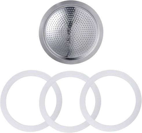 Sivaphe 6 Cups Replacement Infuser Parts for Stainless Steel Stovetop Espresso Coffee Maker, 1 Filter and 3 Gasket Seals