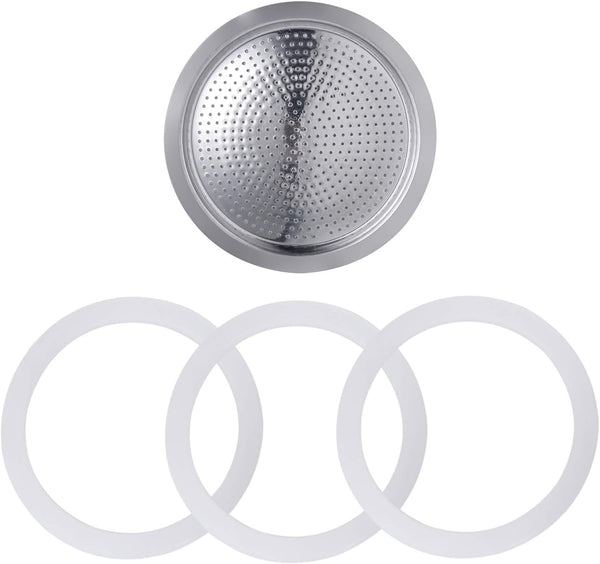 Sivaphe 6 Cups Replacement Infuser Parts for Stainless Steel Stovetop Espresso Coffee Maker, 1 Filter and 3 Gasket Seals
