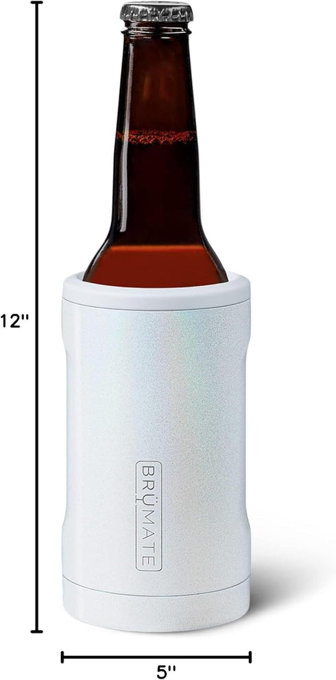 BrueMate Hopsulator Bott'l Insulated Bottle Cooler for Standard 12oz Glass Bottles, Glitter White