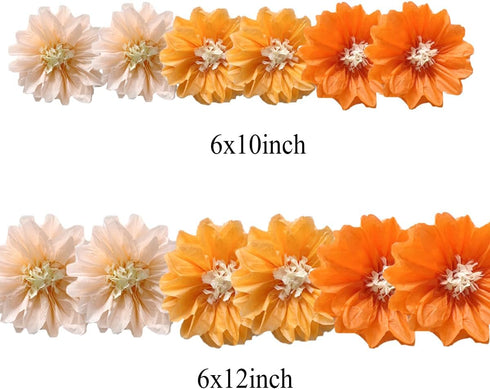 12pcs 10in 12in Paper Flowers Tissue Flowers Pom Paper Pom Poms Hanging Paper Flowers Wall Backdrop Wedding Party Flower Decorations DIY Art Craft Blooms for Birthday Baby shower nursery decor Orange