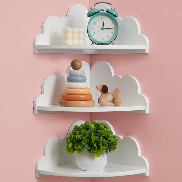 Cloud Corner Floating ShelvesSet of 3 White Corner Wall Shelf Floating Wooden