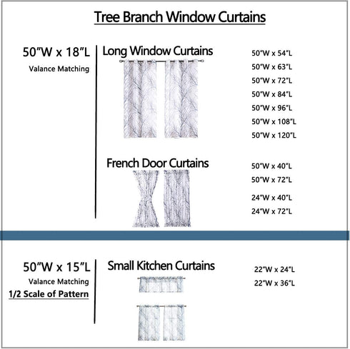 FMFUNCTEX Window Valance Curtains, Yellow Grey Tree Branch Print on Semi Sheer White, 50 x 15 Inches
