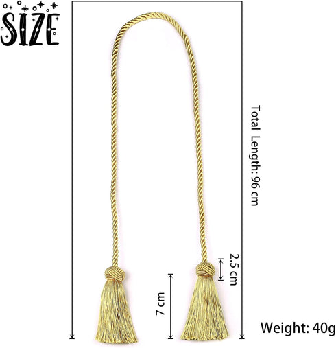 BEL AVENIR 4 Pack Handmade Curtain Tiebacks with Tassel, Decorative Curtain Holdbacks (Gold, 4 Pack)