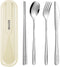 INKULEER Travel Cutlery Set, 18/8 Stainless Steel Reusable Utensils with Case, Portable Silverware Lunch Box (Silver)