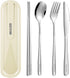 INKULEER Travel Cutlery Set, 18/8 Stainless Steel Reusable Utensils with Case, Portable Silverware Lunch Box (Silver)