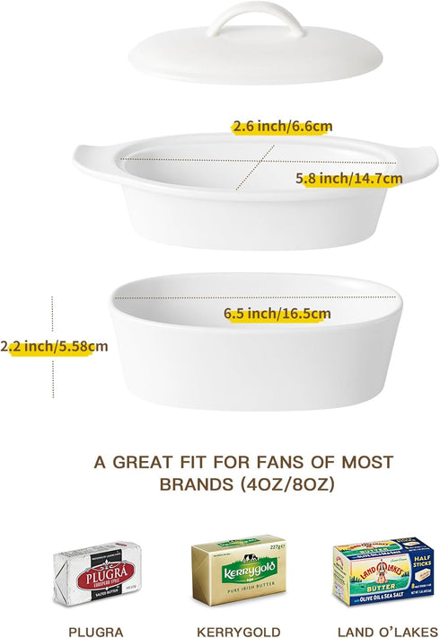Butter Dish with Lid for Countertop, Porcelain White, 3pcs Large Butter Keeper Container for Daily Storage