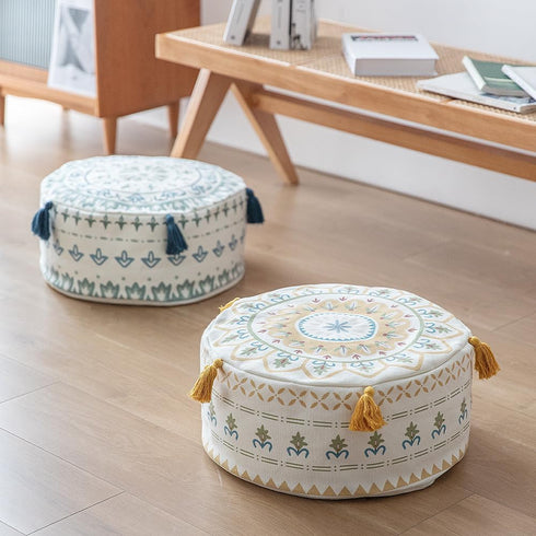 D45xH20cm MOCOFO Round Unstuffed Pouf Cover Scandinavian Simplicity Geometric Print Floor Cushion - Washable Ottoman