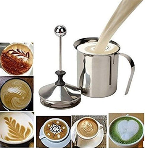 HOMEGOAL Chocolate(14-Ounce/400ml) Milk Frother, Stainless Steel Manual Milk Foamer, Handheld Coffee Milk Frothing