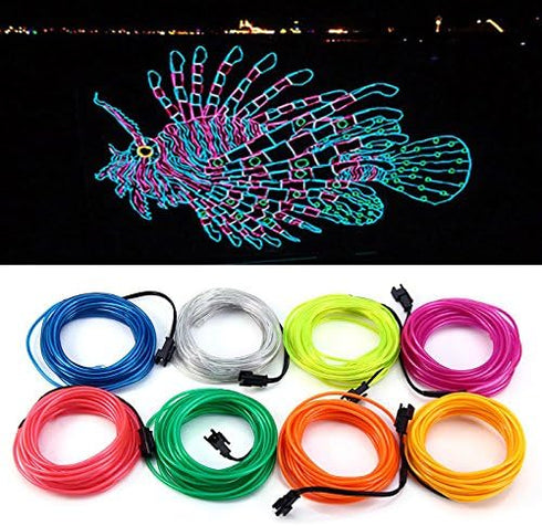 Searik EL Wire Fluorescent Green Lights - 16.4ft/5m Portable Glowing Rope Lights for Halloween Decor