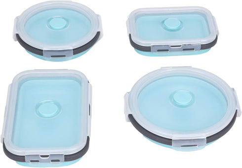 KUON Collapsible Silicone Food Storage Containers, Set of 4 with Airtight Lids, Microwave and Freezer Safe