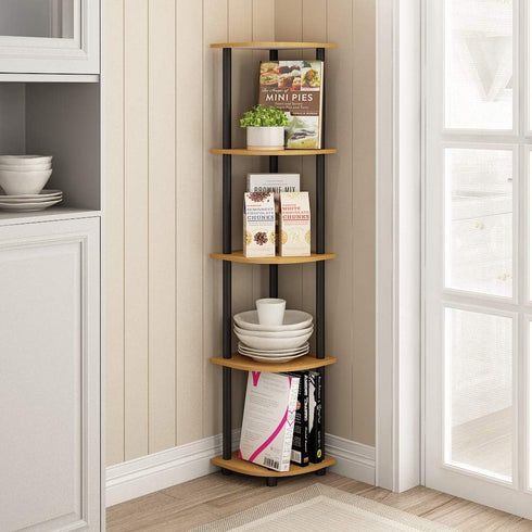 5-Tier Furinno TURN-N-TUBE Corner Shelf, Corner Bookshelf, Open Storage Shelves, for Organization and Storage, Living