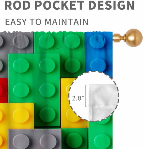 Building Blocks Blackout Curtains, 2 Panel, Colorful Geometric Brick Constructor Toy Curtains for Bedroom Playroom