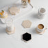 YONGHEE Set 6 Travertine Coasters of with Holder, Hexagonal Rustic Farmhouse Beige Marble Drink Coasters for Coffee