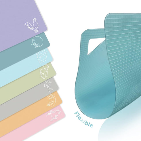 7-Piece Plastic Flexible Cutting Boards for Kitchen, Non-Slip Mats with Food Icons, BPA-Free, 15"x12"