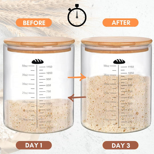 Yayacol 50oz Sourdough Starter Jar Glass with Recipes, Sourdough Starter Kit, Large Capacity Wide Mouth Glass Jar
