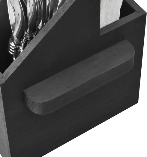 Ikee Design Wooden Utensil Caddy with Handles, Silverware Holder for Countertop, Camping, and Kitchen, Black