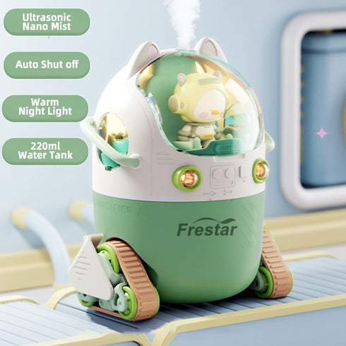 Mini USB Humidifier 220ml with LED Night Light, Small Cute Humidifier Bulit in Adorable Doll for Kids, Plant, Bedroom, Office, Desk, Babies Room, No Battery(Green-Huhu) by frestar