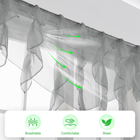 PearAge Ruffled Voile Semi Sheer Curtain Valance, Shabby Chic Ruffle Valance for Kitchen, 52x26 Inches