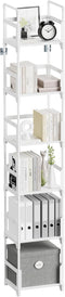 FIDUCIAL HOME 6 Tiers Tall Narrow Bookshelf Book Shelf Skinny White Bookcase