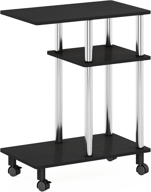 Furinno C-Shaped Rolling Side Table with Open Shelves - Americano & Stainless Steel