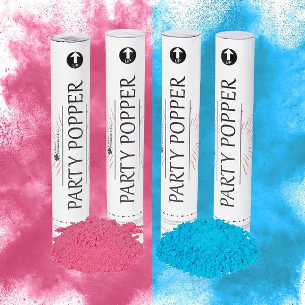 Clover Products Premium Gender Reveal Powder Cannon, 4 Pack with 2 Pink & 2 Blue, 12 Inch Compressed Air Powered