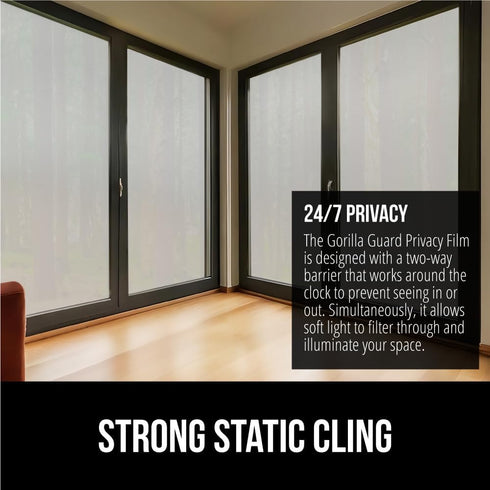 Gorilla Guard Two Way Sun Blocking Privacy Film, Frosted Decorative Bathroom Coverings, 17.5" x 78.7", Removable Static