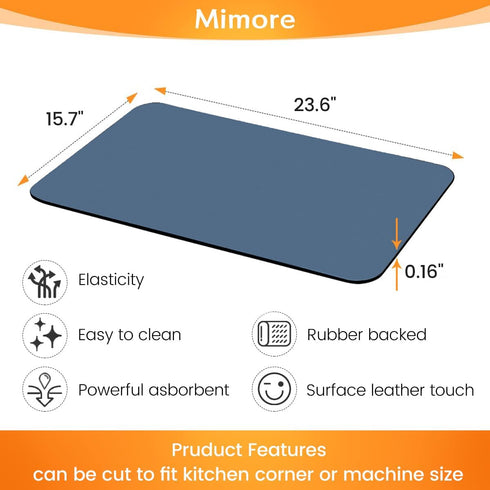 Mimore 16x24 Inch Blue Coffee Mat for Countertop, Absorbent Rubber Backed Coffee Bar Accessories