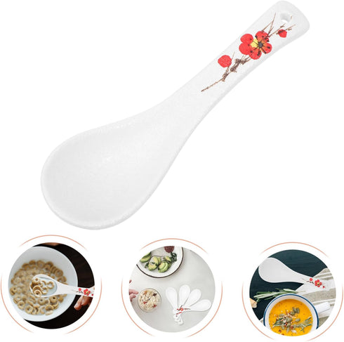 HOMSFOU 4pcs Ceramic Ramen Spoons, Small White Chinese Soup Spoon, Cream Soup Spoon, Japanese Ramen Soup Spoons