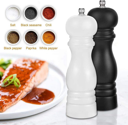 Premium Salt and Pepper Grinder Set of 2, Wood Shakers with Ceramic Core, Adjustable Coarseness, 6.5 Inch (Black+White)