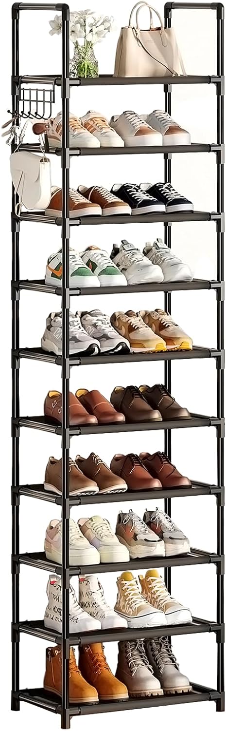 Simple Trending Tall Shoe Rack for Closet, 10 Tiers Narrow Shoe Shelf