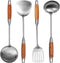 Stainless Steel Kitchen Utensil Set, 4 Pcs Cooking Cookware Set with Heat Resistant Wooden Hand