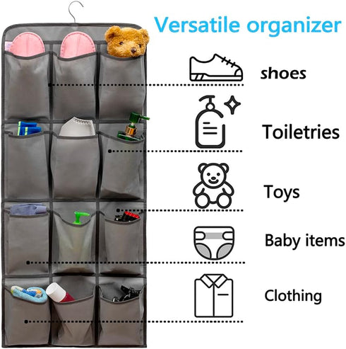 Closet 24 Dual Sided Hanging Shoe Organizer for with Large Pockets Hanging Shoe Rack Holder with Rotating Hanger (GREY)