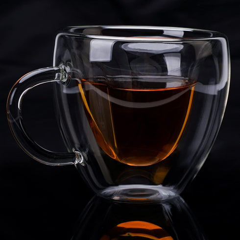 Heart Shaped Double Walled Insulated Glass Coffee Mugs, 8 oz Clear Aesthetic Tea Cups