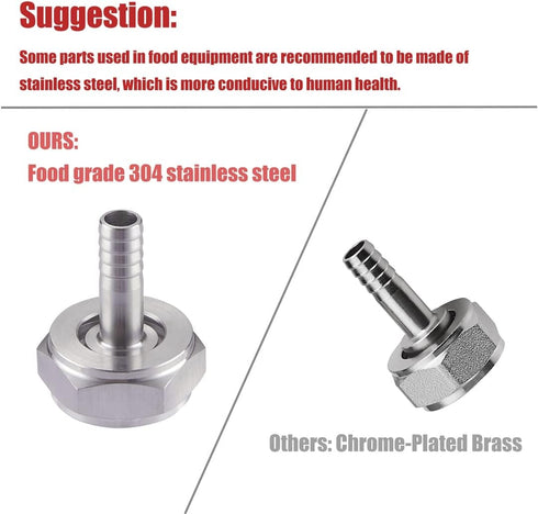 2PCS Keg Coupler Barb Connector, Stainless Steel 304 Beer Kegerator Sankey Couplers, Hex Nut 5/8"G Thread