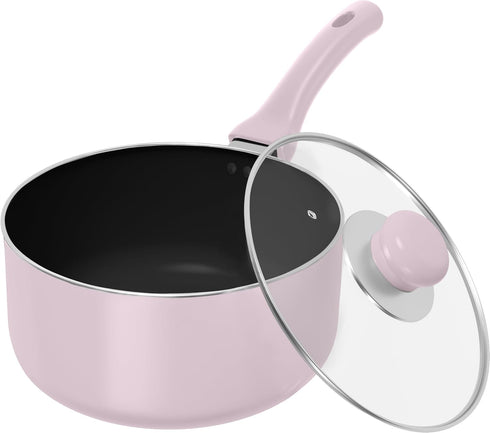 Utopia Kitchen 2 Quart Nonstick Saucepan with Detachable Handle & Glass Lid, Induction Compatible, Purple - Black