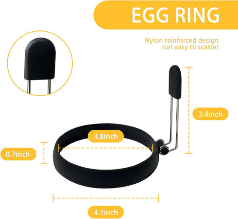 YOLCAR 2 Pack Black Nonstick Silicone Egg Rings, Upgraded Leak-proof Liquid Egg Bite Mold, Egg Mold for Frying eggs