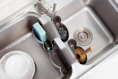 Eunion Plastic Sink Caddy Sponge Holder, Soap Holder, Desk Organizer, Saddle Faucet Caddy, Pen Holder