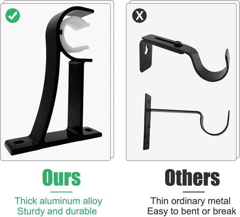 TOKPLNU Black Curtain Rod Bracket, 6 Pack Heavy Duty Holders for 1 Inch Drapery Rods, Wall Hanging Brackets