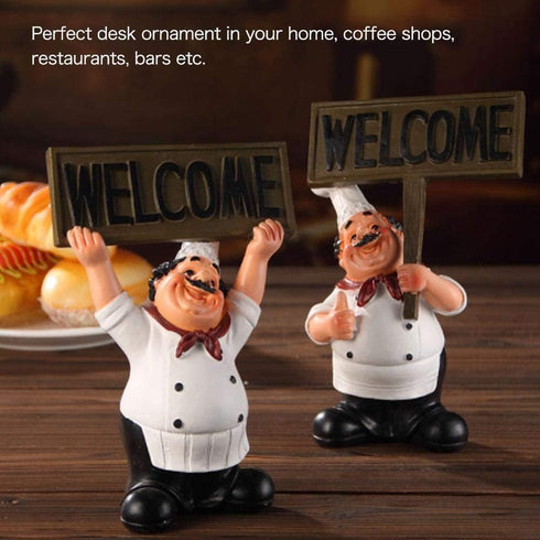 AUNMAS French Chef Welcome Board Decorative Figurine, Chef Figures Statue for Home Bar Coffee Shop Decor