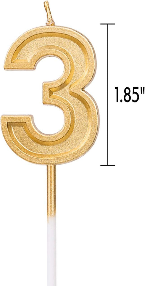 Luter Gold Glitter Happy Birthday Cake Candles, Number 3 Birthday Candle Topper Decoration